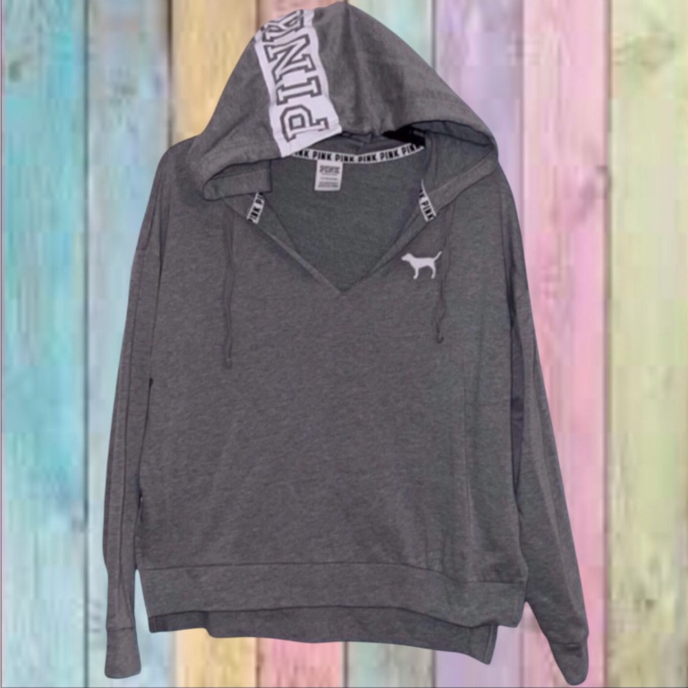 Victoria’s Secret Pink Nation Gray Hoodie Sweatshirt Top